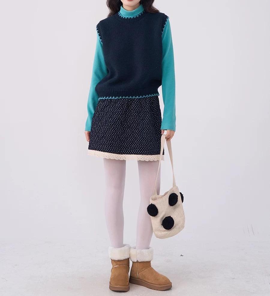 

Rosemary Heather Korean Style Color Block Knit Vest & Blue Base Layer Women s Sweater Set One Size