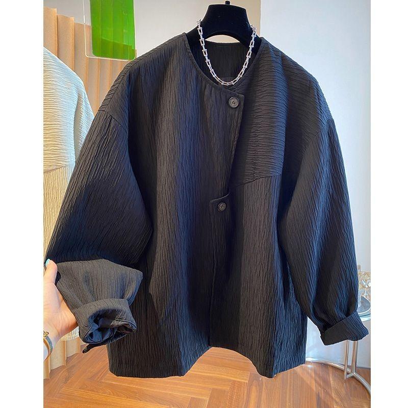 Irregular Texture Pure Color Long Sleeve Coat Women Comfortable Spring Autumn Loose Casual Top
