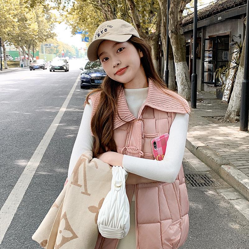 

Женский жилет с шерстяным воротником, осенне-зимний, новая модная короткая универсальная верхняя одежда, пухово-хлопковый жилет, свободный жилет XXL розовый