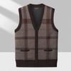 Men's Sweater Vest Casual Sleeveless Knit Jackets Men Fashion Plaid V-neck Cardigans Man Clothes Knitted Waistcoat
