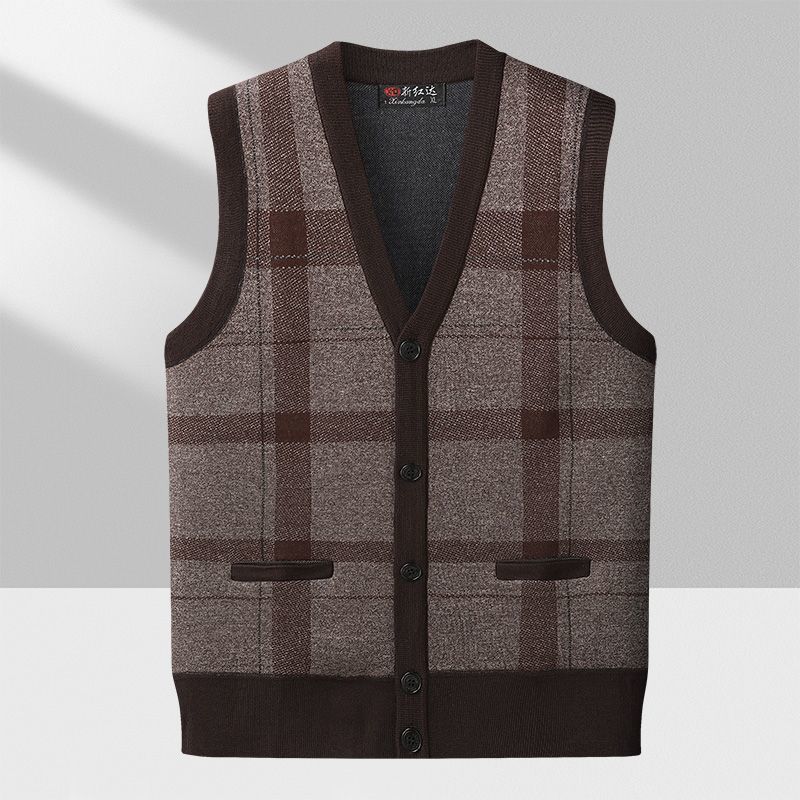 Men's Sweater Vest Casual Sleeveless Knit Jackets Men Fashion Plaid V-neck Cardigans Man Clothes Knitted Waistcoat