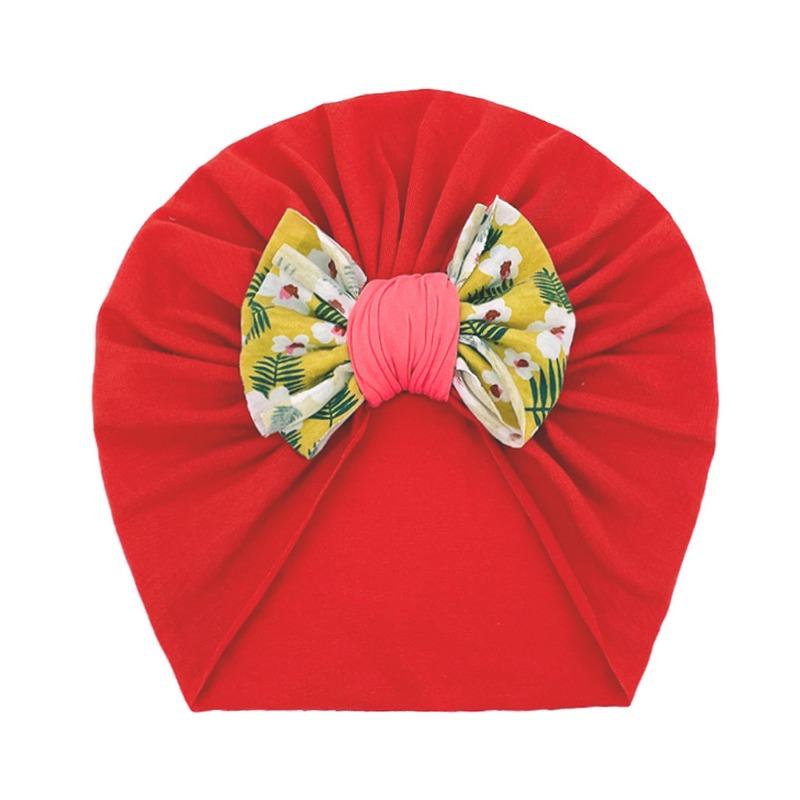 New Infant Printed Bow Hat Children's Comfort Warm Hat Baby Fontanelle Hat Dome