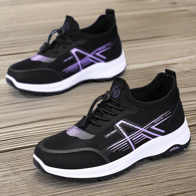 Sport Shoes for Women In Summer Breathable Lace-up Casual Single Shoes Soft Sole Elderly Walking Outdoor Running Shoes