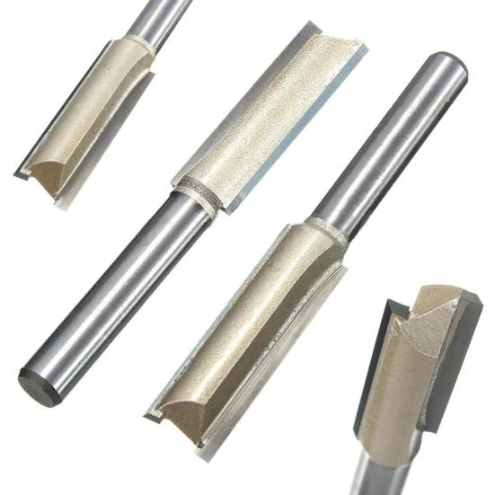 60mm Long 1/4 X 3/8 Inch Woodworking Straight Shank Dual Flute Router Bit Cutter