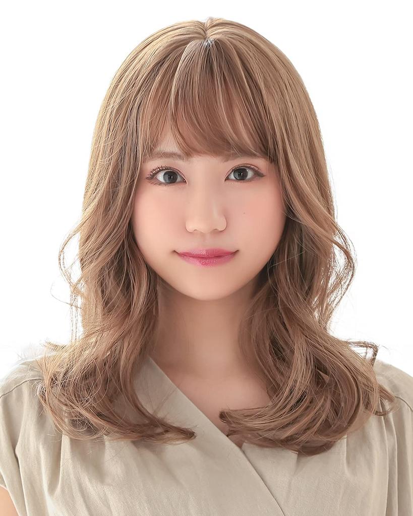 AQUADOLL Medium Full Wig with Soft Curls and Sheer Bangs, CMM. Cinnamon Milk Tea, One Size Fits All, wg332CMM