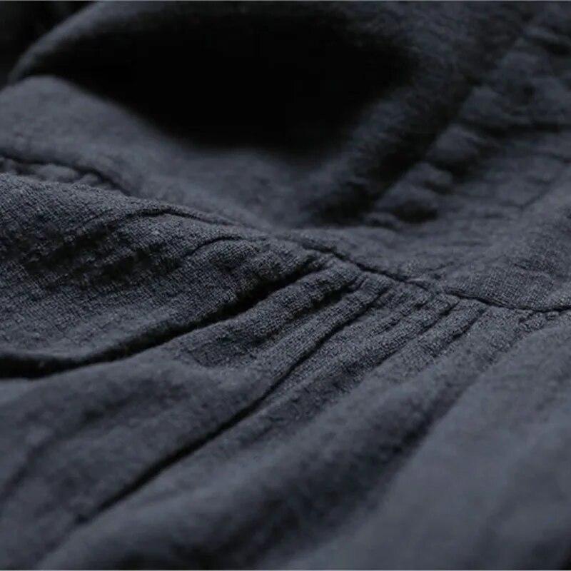 Johnature Women Cotton Linen Vintage Dress V-Neck Long Sleeve Solid Color Robes Autumn A-Line Loose Women Dresses