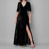 QICED Fashion Summer Spring Solid Color Print Short Sleeve V-Neck Casual Dresses