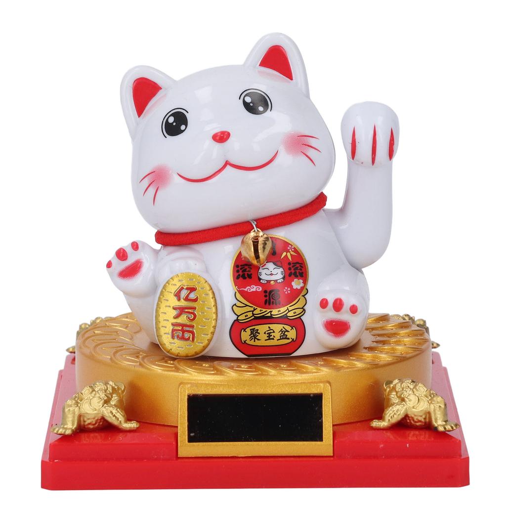 Lucky Cat Figurine Energy Saving Cute Solar Powered Waving Arm Lucky Cat Statue for Cash Register