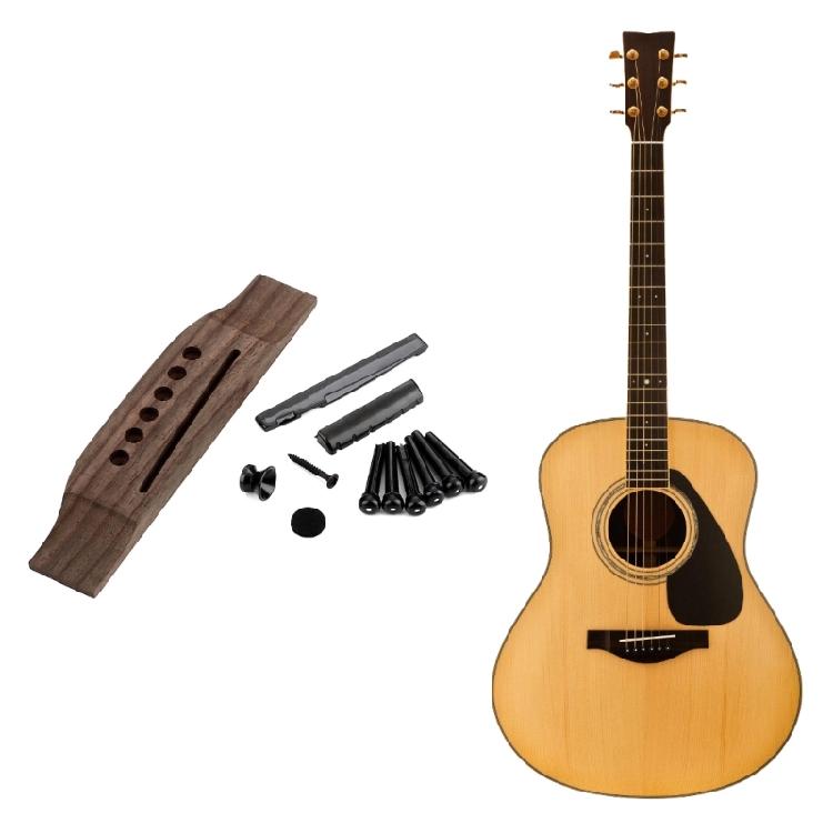 Acoustic Guitar Bridge Guitar Saddles Nut Slotted Bridge Pins Rosewood 6 String Folk Guitar Bridge Replacement Part