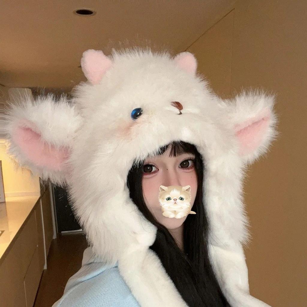 Winter Cute Plush Lamb Hat Women's Warm Ear Protection Lei Feng Hat Shows a Small Face Atmosphere Versatile Cartoon Hat