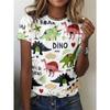 Summer Fashion Women's Short Sleeved Round Neck Top with Dinosaur Pattern Digital Printed T-shirt