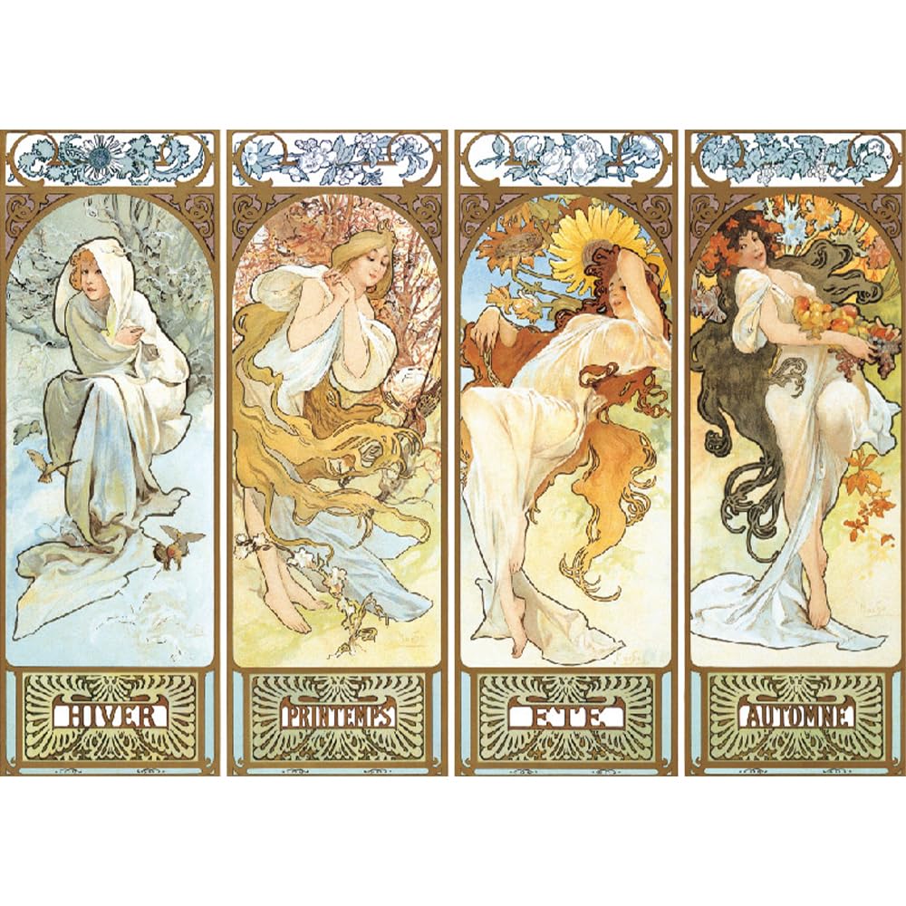 

MISITU 1000-Piece Jigsaw Puzzle, Landscape Painting Art by Alphonse Mucha, The Four Seasons, Perfect Gift for Birthdays, Anniversaries, Christmas, a