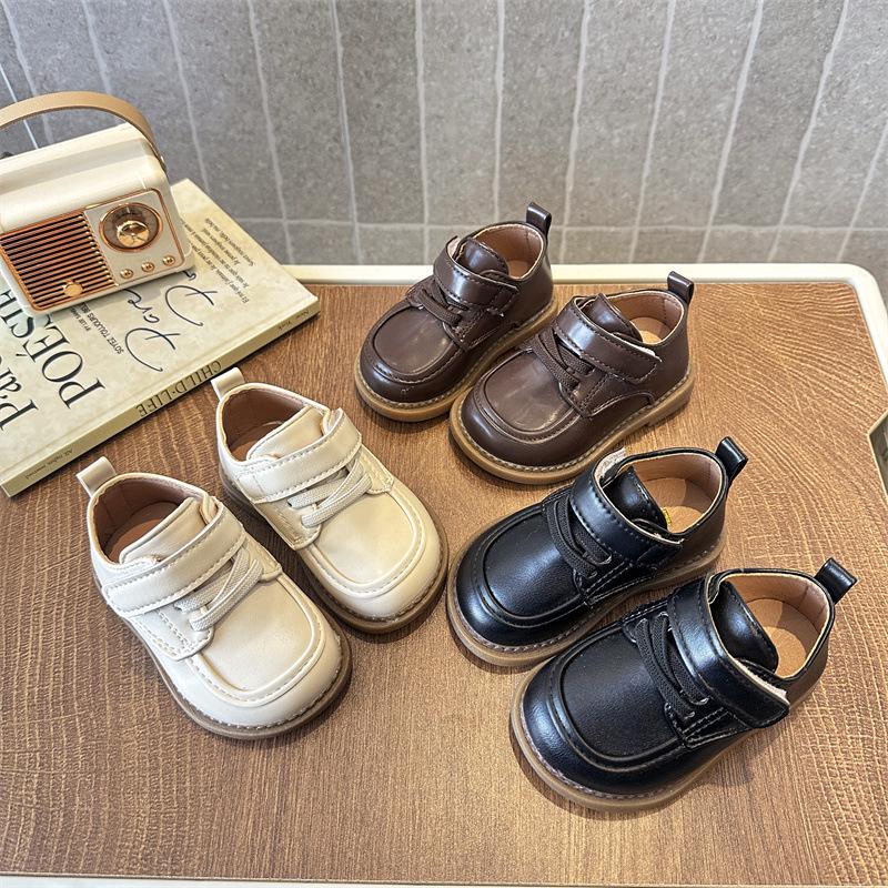Scarpe Primi Passi in Pelle Stile Britannico Unisex per Bambini con Suola in Gomma