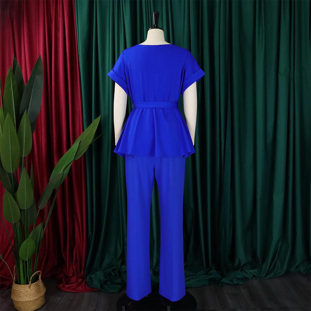 2026 Sommer 2-teilige Sets Damen Outfits Lange Hosen Einfarbige Blusen Gürtel Hosen Gerade Elegant Bürokleidung Kleidung Hosenanzüge