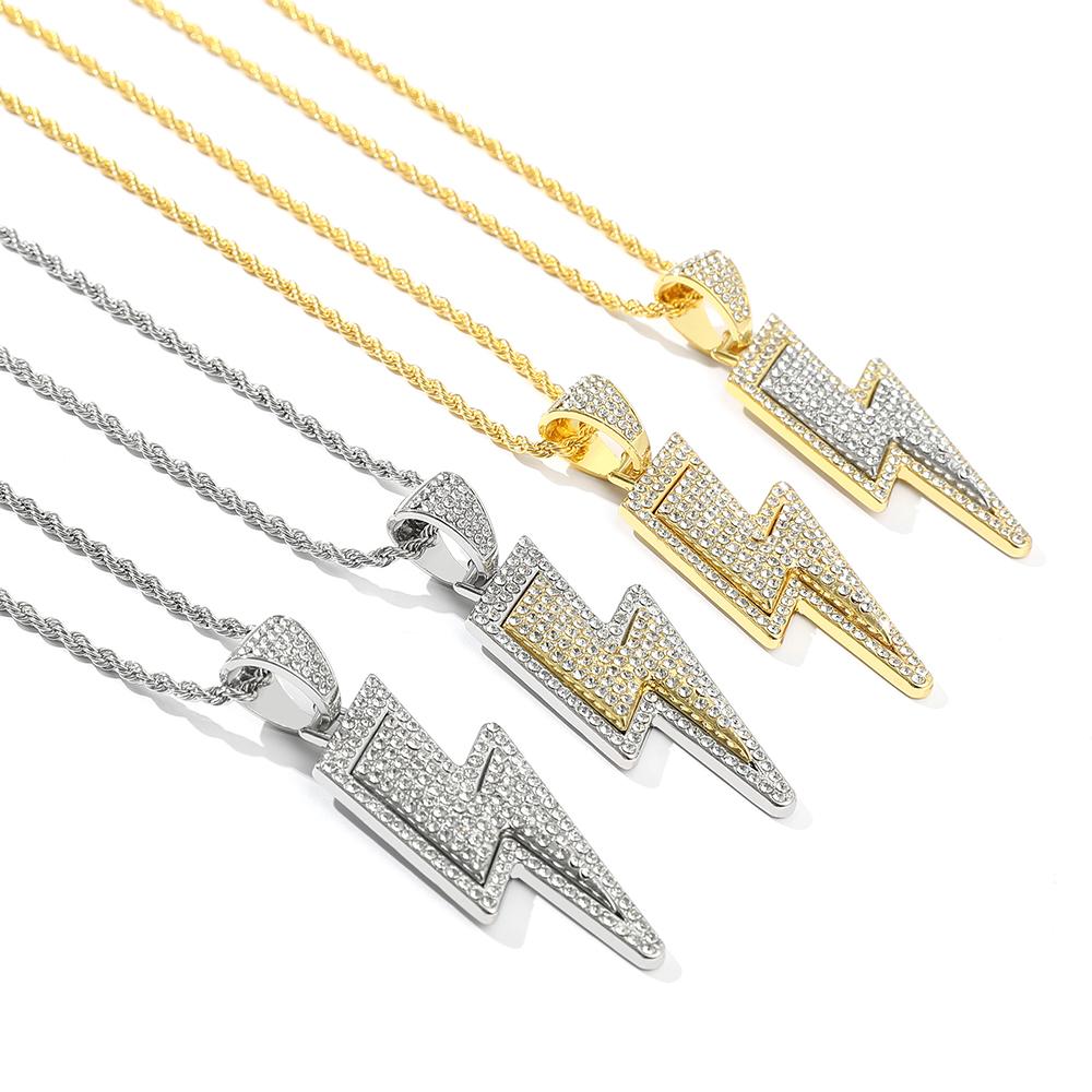 Joyería de moda retro lleno de circón collar de relámpago para hombres accesorios de locomotora de fiesta de hip hop colgante collar joyería