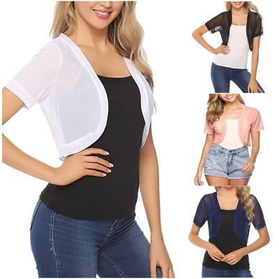 Damen Festlich Schwarz Blau Weiß Chiffon Bolero Jäckchen Brautjacke Cardigan Bolero Kurzarm Damen Für Abendkleider