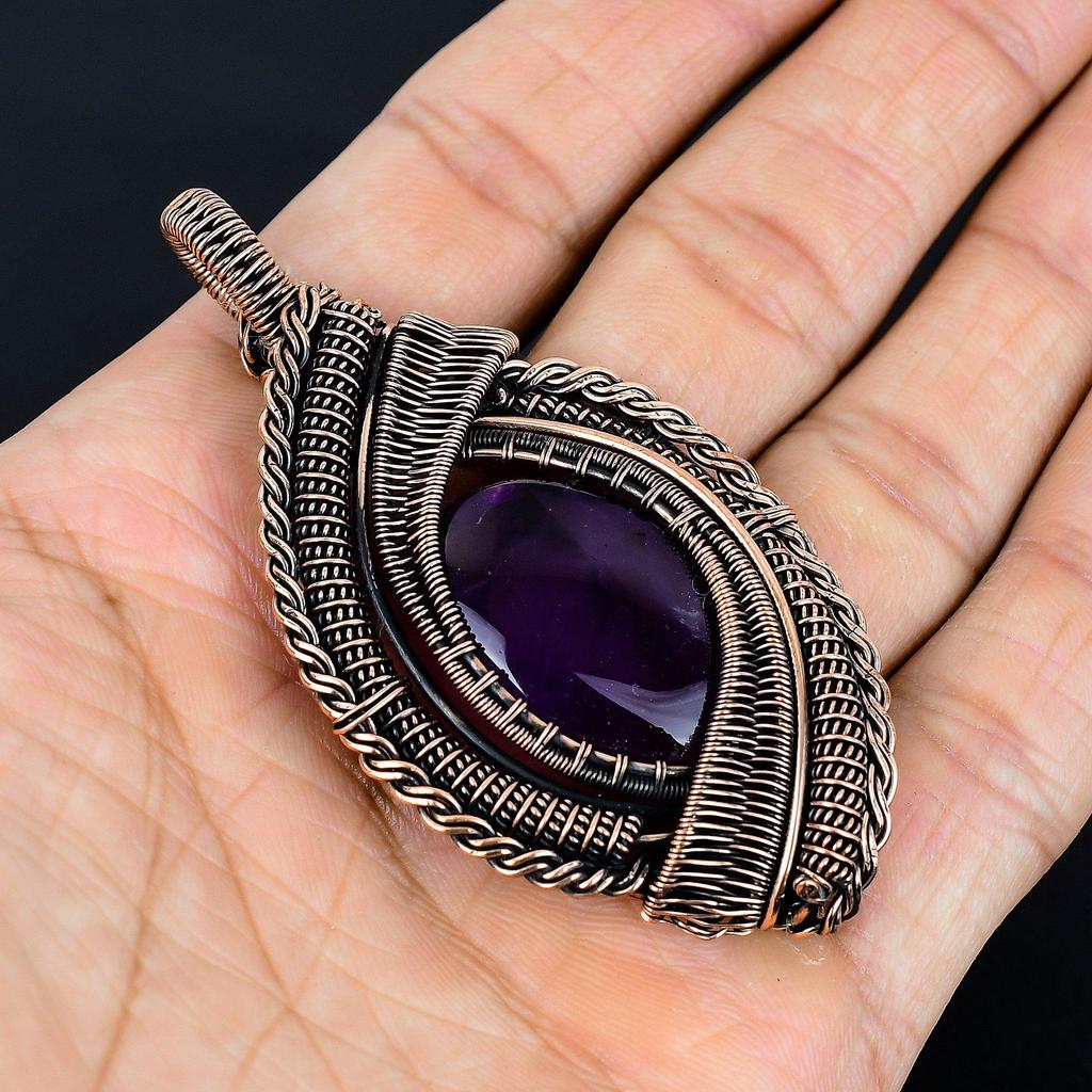 Amethyst Pendant Gemstone Jewelry, 999 Copper Wire Wrapped Pendant, Gift For Women Handmade Pendant