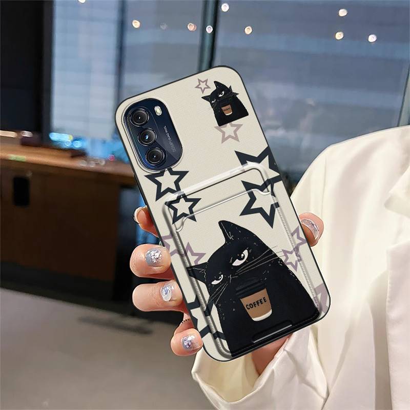 Dirt-resistant Cartoon Phone Case For MOTO G 5G 2022 Cute Durable Shockproof Full wrap Card slot Card bag Graffiti Cover