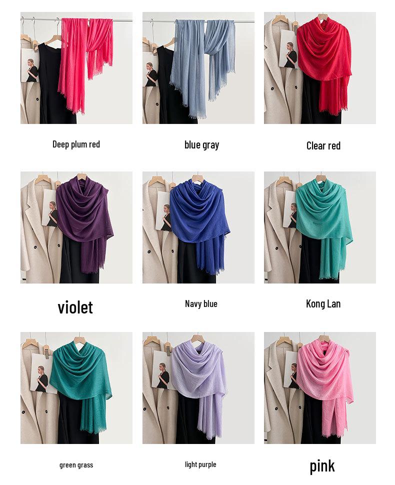 Artistic Cotton and Linen Scarf - Solid Color, Japanese & Korean Style, Women's Shawl for Air-Conditioned Rooms, Outerwear, Sun Protection