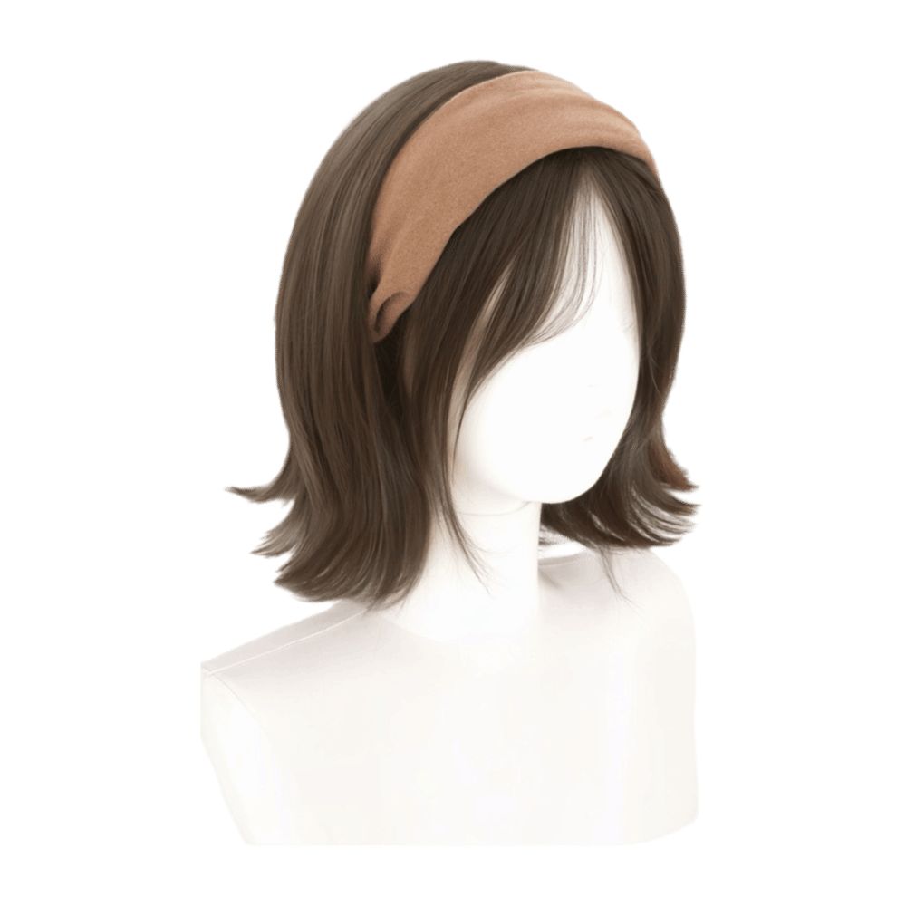 Korean Style Synthetic Wide Knit Headband Wigs Hair Hoop Short Wavy Bob Hair  Party