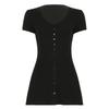 Women Beige V Neck Button Front Short Sleeve Knit Bodycon Mini Dress
