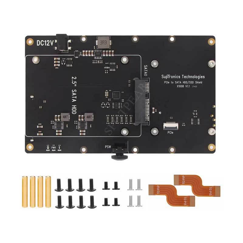 X1008 PCIe To 2.5"/3.5" SATA HDD/SSD Dual Drive Expansion Board for Raspberry Pi 5