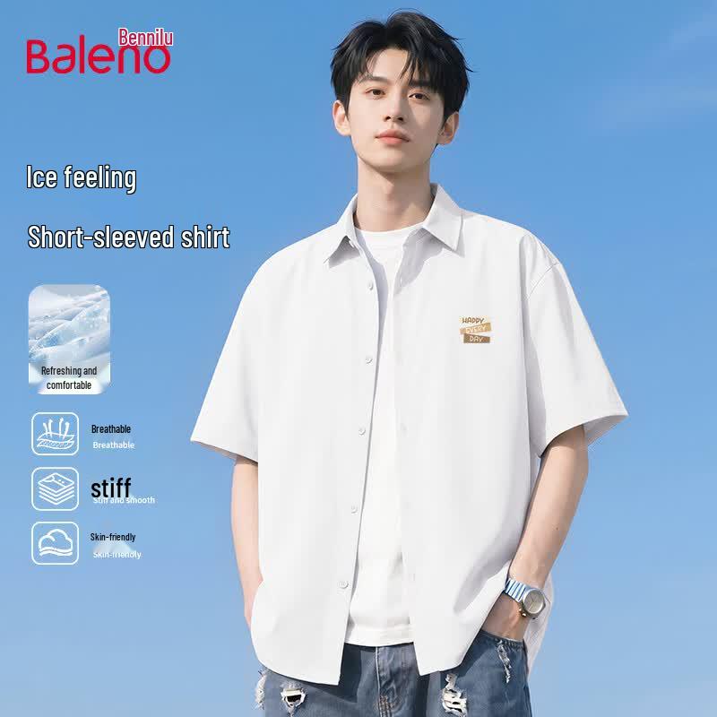 Baleno Men's 2026 Summer Ice Silk Short Sleeve Casual Workwear Shirt