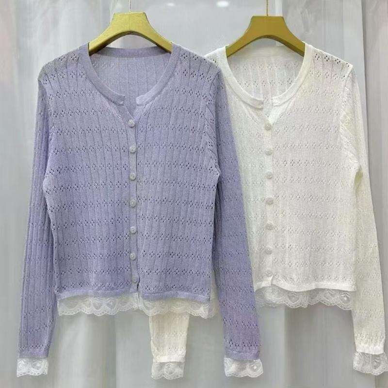 New Autumn Thin Sun-protective Hollowed-out Long-sleeved Knitted Top for Women's Cardigan