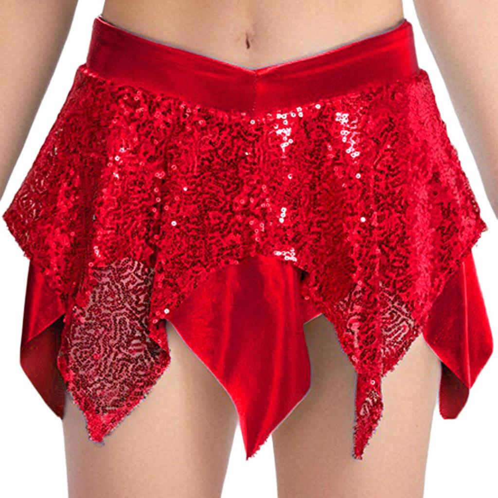 Girls Jazz Dance Costume Sparkly Sequins Metallic Asymmetric Skirt Performance Dancewear