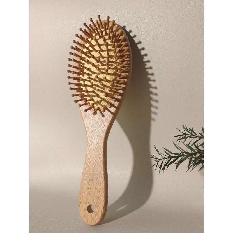 1pc Oval Bamboo Air Cushion Comb, Natural Bamboo Brush, Suitable For Thick/Thin/Curly/Dry Hair, Unisex, Scalp Massage, Anti-Static Hair Brush
