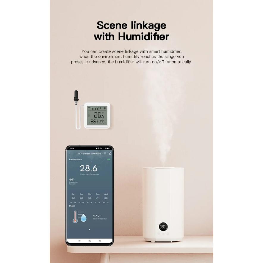 Tuya Zigbee WiFi Temperature Humidity Sensor 1M External Sensor Cable Probe APP Remote Control Work With SmartLife Yandex Alexa