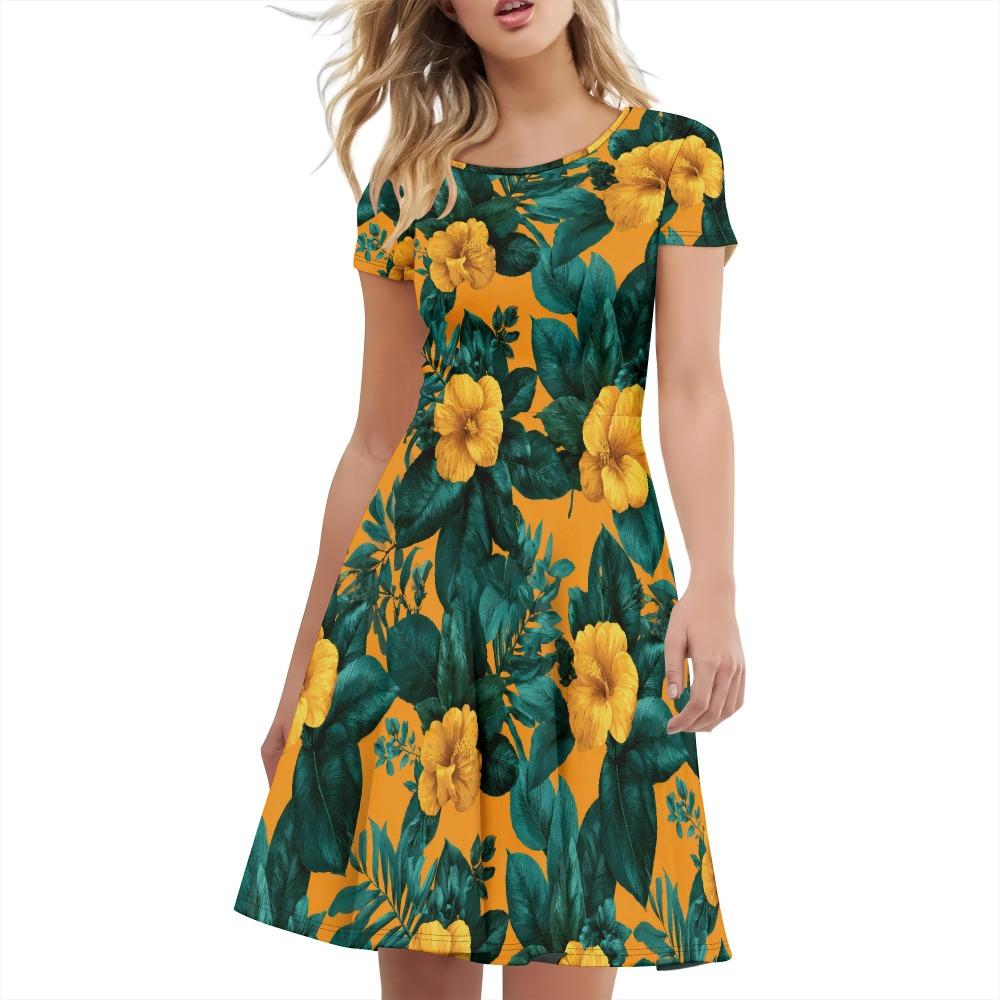 Casual Summer Dress for Women Beach Suspender Skirt Short-sleeved T-shirt Dress