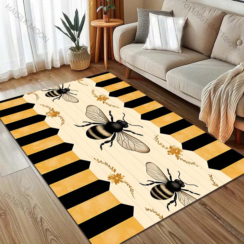 1 Stück Biene Gelb und Schwarz Print Teppich für Wohnzimmer Schlafzimmer Nachttisch Sofatisch Bodenmatte Große Größe Heimteppich Dekor