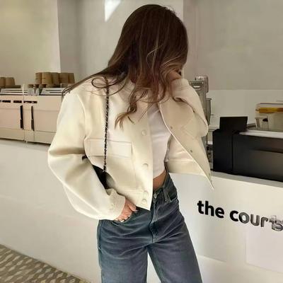 VAYLA Women Fashion With Pockets Bomber Jacket Coats Vintage Long Sleeve Front Button Casual Female Outerwear Chic Tops