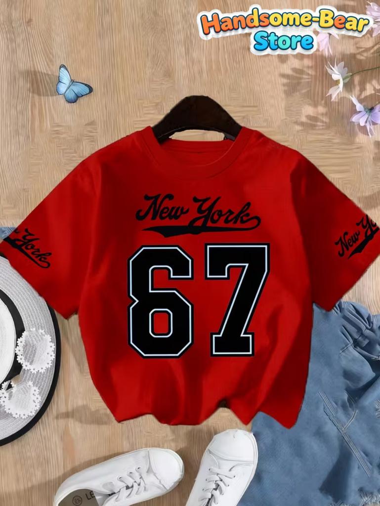 T-shirt Meme 67 pour Enfants Drôle Impression Numérique 3D Numéro 67 Maillot de Football T-shirt Style Maillot Lâche Mode Vêtements pour Enfants