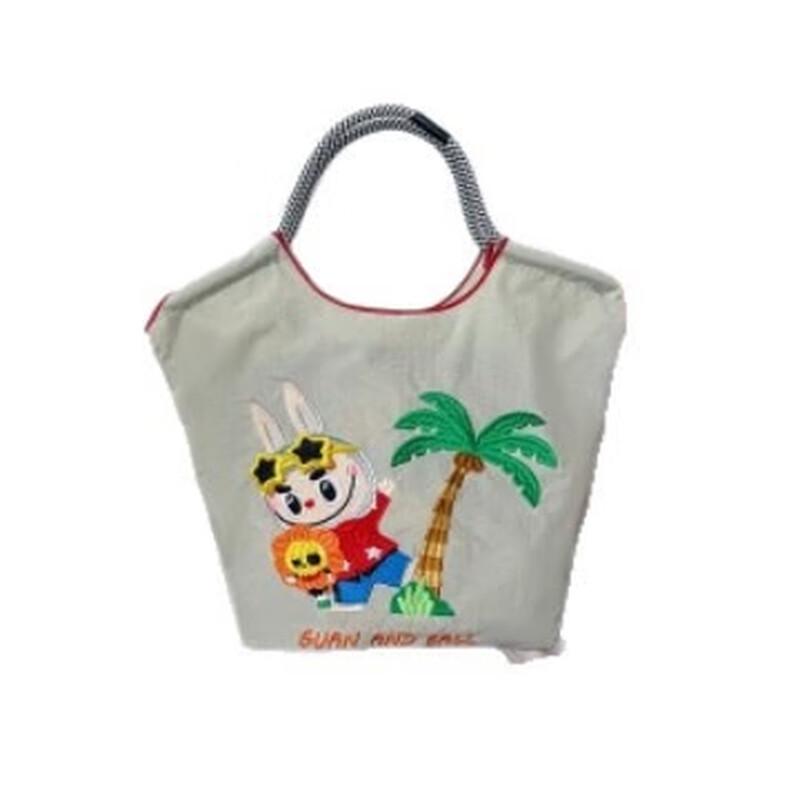 Labubu Embroidered Canvas Zipper Tote Bag