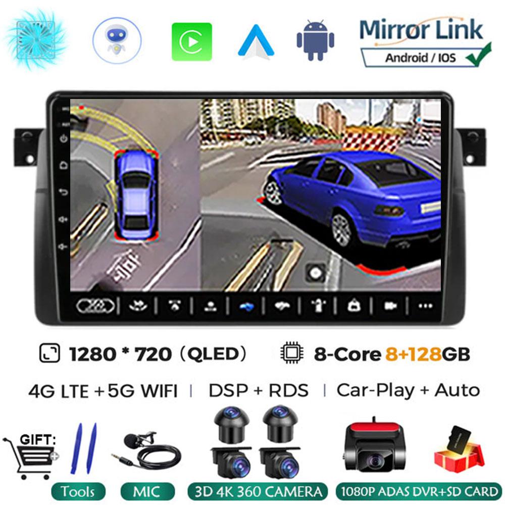 Android 14 Carplay WIFI+4G For BMW E46 M3 1998-2006  Car Radio Multimedia Video Playor Stereo GPS DPS Head Unit 360 Camera BT