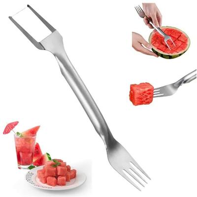 2-in-1 Stainless Steel Watermelon Cutter, Watermelon Slicer, Fruit Watermelon Cutting Tool, Double Head Stainless Steel Watermelon Cutter & Fruit Fork