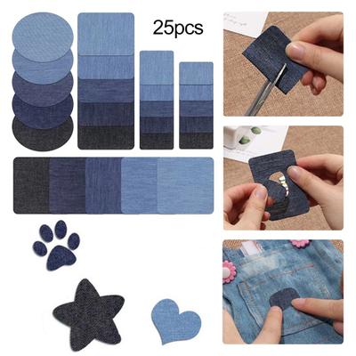 25/30 Stück Reparaturset zum Aufbügeln von Flicken für die Innenseite der Oberschenkel, Jeansflicken in rechteckiger, elliptischer und quadratischer Form, Flickenset zum Dekorieren von zerrissenen Jeans für Kleidung