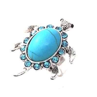 European & American Style Adjustable Turquoise Turtle Diamond Ring