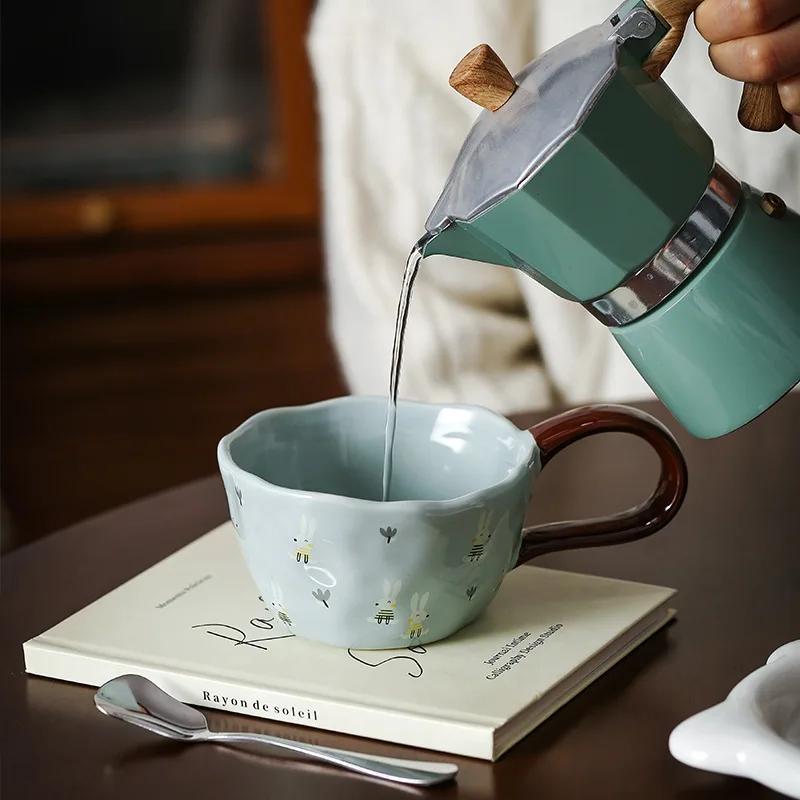 300ML Cute Cartoon Hand Pinched Irregular Ceramic Mugs Creative Coffee Cup Afternoon Tea Milk Juice Mugs Household Water Cups