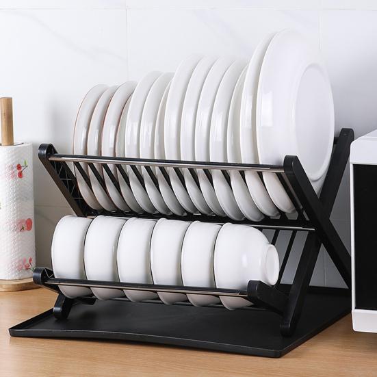 Metal Dish Rack Plate Bowl Organizer Large Capacity High Stability Foldable Design Kitchen Dining Organizer Countertop Adjustable Dish Rack