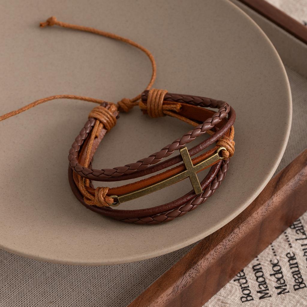 Retro Ethnic Style Leather Woven Multi-Layer Bracelet Fashion Cross Trend Bracelet Temperament Niche Simple Jewelry