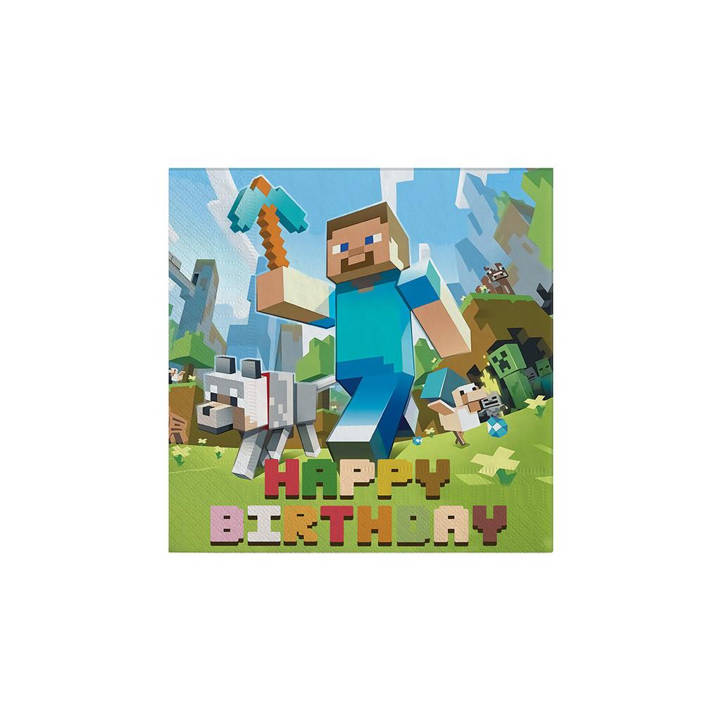 New Minecraft Themed Birthday Party Tableware Decor Set Pixel War Plates Napkins Tablecloth 20Pcs Tissue