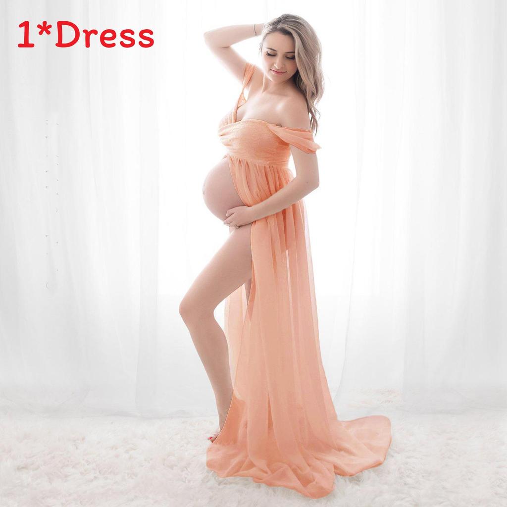 Basic Maternity Dress With Chiffon Fabric For Photoshoot And Summer Wear