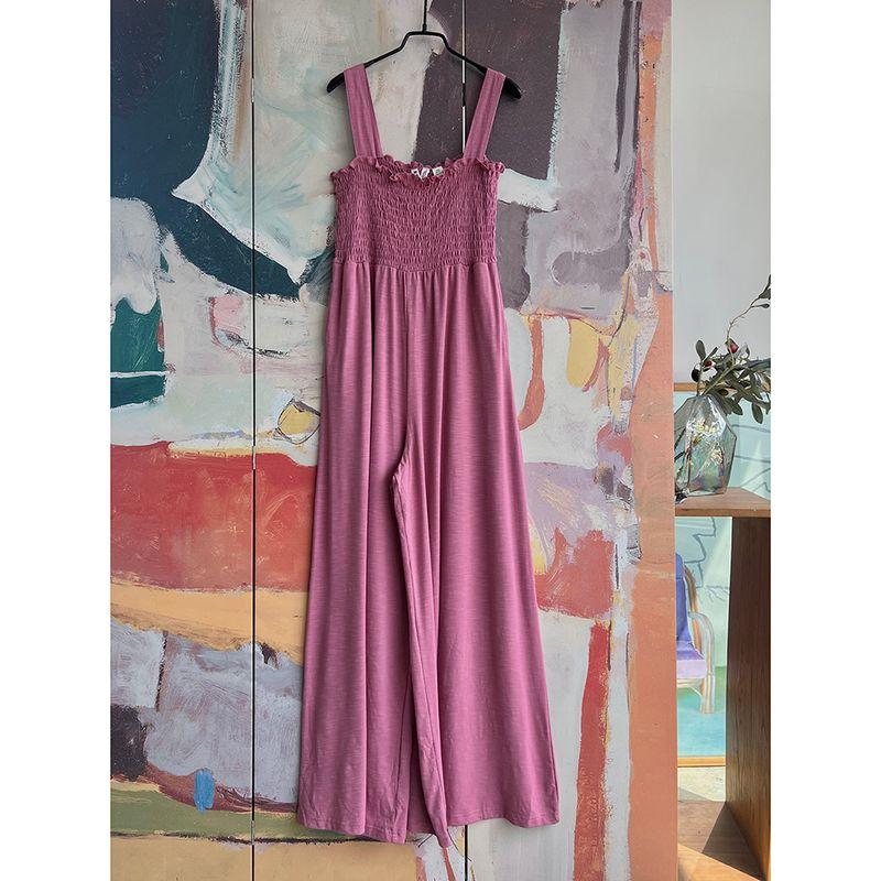 Foreign Trade Original Order Rox * Y Solid Slimming Pleat Sling Jumpsuit Loose Wide Leg Casual Pants Five Colors 1678