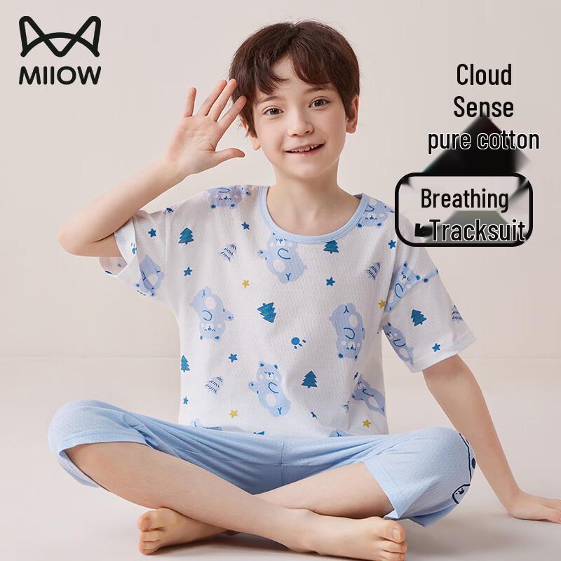 Boys  Summer Cotton Mesh Short Sleeve Pajama Set 150