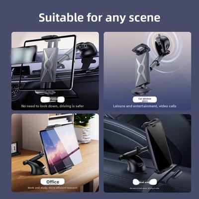 Support de Tablette de Voiture Universel Rotatif Rétractable Support de Téléphone de Voiture Poignée Forte Ventouse en TPU Support GPS pour 12,5 à 27 cm