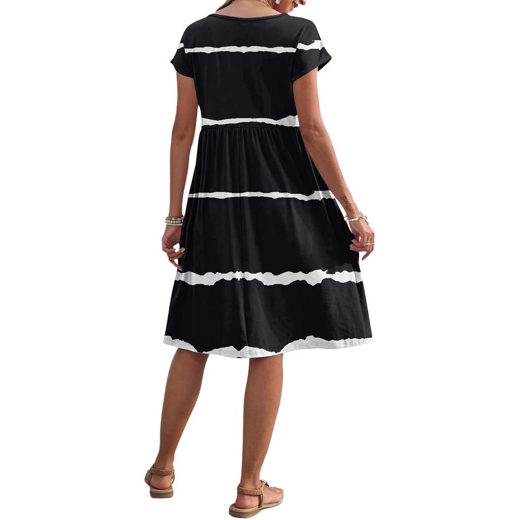 Women's Summer Fashion Casual Round Neck Short Sleeve Striped Print Dress