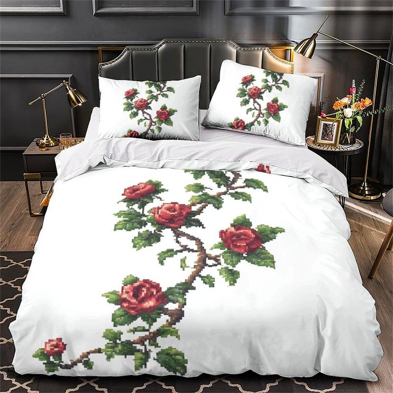

3D Digital Printing Bedding Two Or Three-Piece Rose Series Polyester Quilt Set EU single 135*200